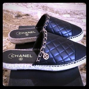 Black Chanel Openback Quilted Espadrilles Mules